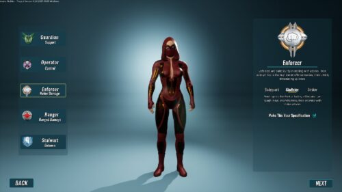 écran de sélection des classes de personnage city of titans sur mac